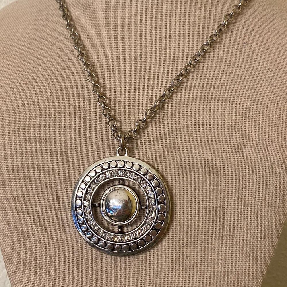 Gorgeous Silver Rhinestone Circle Pendant on 36" Chain